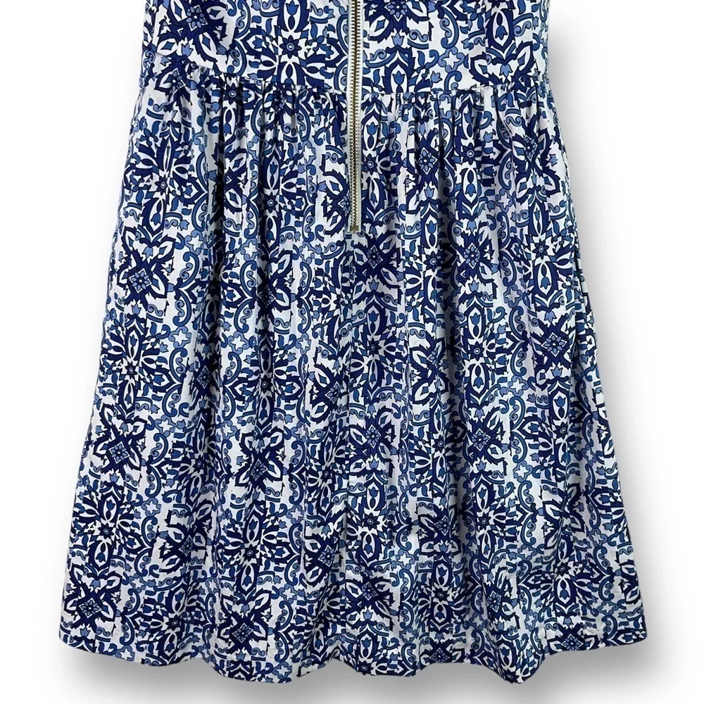 Milly Blue Combo Sleeveless V Neck A Line Cotton Blend Dress Blue Sz 2 - Picture 9 of 13